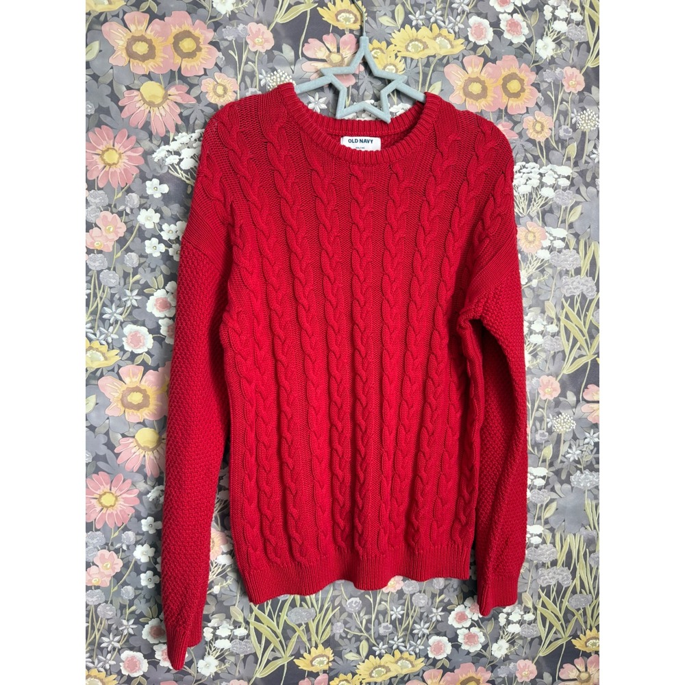 Old Navy Red Cable Knit Crewneck Sweater XXL 18 Made in Bangladesh